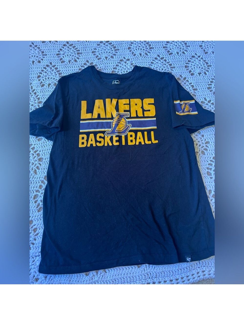 Men’s Lakers Basketball Black Large ‘47 Brand Tshirt Short Sleeve RN#70547